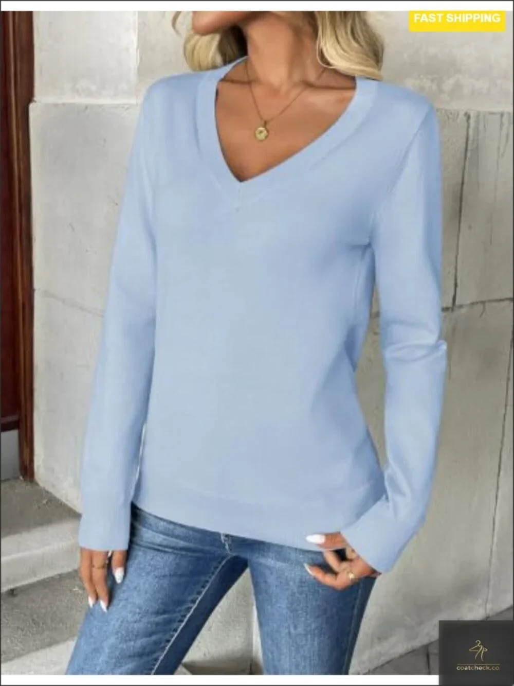 Women's V Neck Long Sleeve Pullover Sweater Lightweight Knit Tops Fall Business